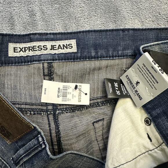 Express‎ Jeans Mens 38x30 Blue Kingston Classic Fit Straight Leg Med Wash Denim - Picture 4 of 13